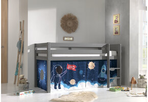 LUCEVI - Pino Halfhoogslaper H115CM + Ladder + Space Shuttle Gordijntjes - Grijs - 90x200 cm