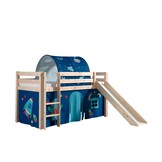 LUCEVI - Pino Halfhoogslaper + Ladder + Glijbaan + Astro Gordijntjes + Astro Tunnel - Bruin - 90x200 cm