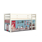 LUCEVI - Pino Halfhoogslaper H115CM + Ladder + Pet Shop Gordijntjes - Wit - 90x200 cm