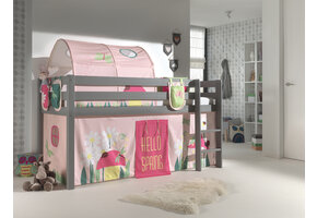 LUCEVI - Pino Halfhoogslaper H115CM + Ladder + Spring Gordijntjes + 3 Zakjes + Spring Tunnel - Grijs - 90x200 cm