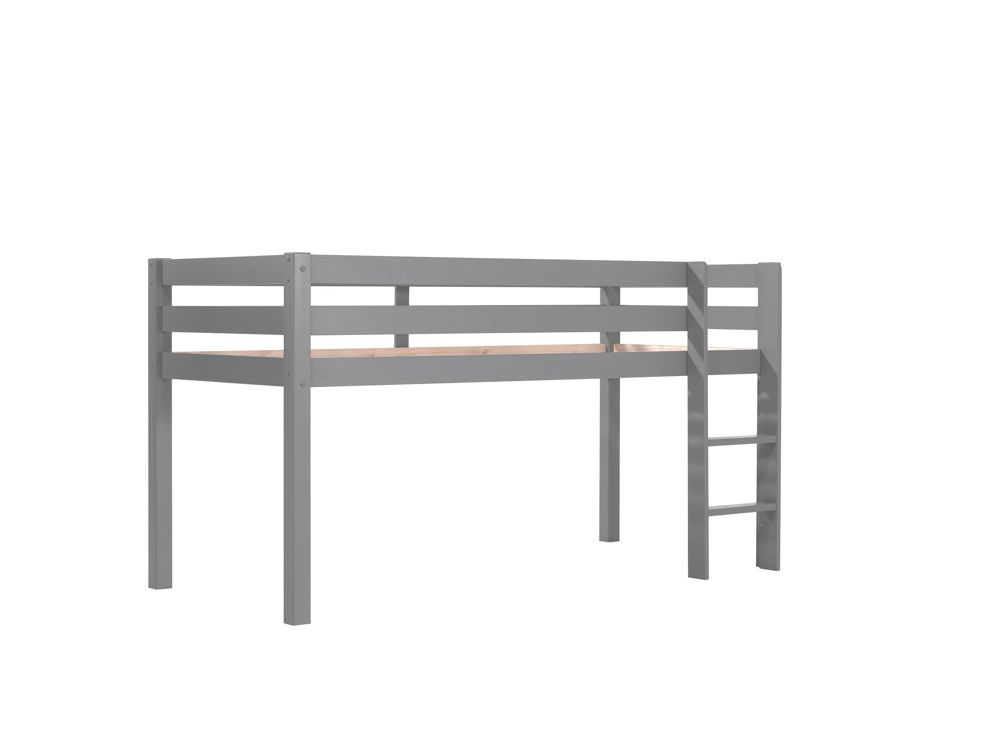 LUCEVI - Pino Halfhoogslaper H115CM + Ladder + Spring Gordijntjes + 3 Zakjes + Spring Tunnel - Grijs - 90x200 cm