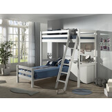 LUCEVI - Pino Mezzanine bed + Ladder + Commode 2 deuren + Bed - Wit - 90x200 cm