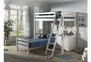 LUCEVI - Pino Mezzanine bed + Ladder + Commode 2 deuren + Bed - Wit - 90x200 cm