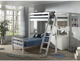 LUCEVI - Pino Mezzanine bed + Ladder + Commode 2 deuren + Bed - Wit - 90x200 cm