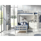 LUCEVI - Pino Mezzanine bed + Ladder + Commode 2 deuren + Bed - Wit - 90x200 cm