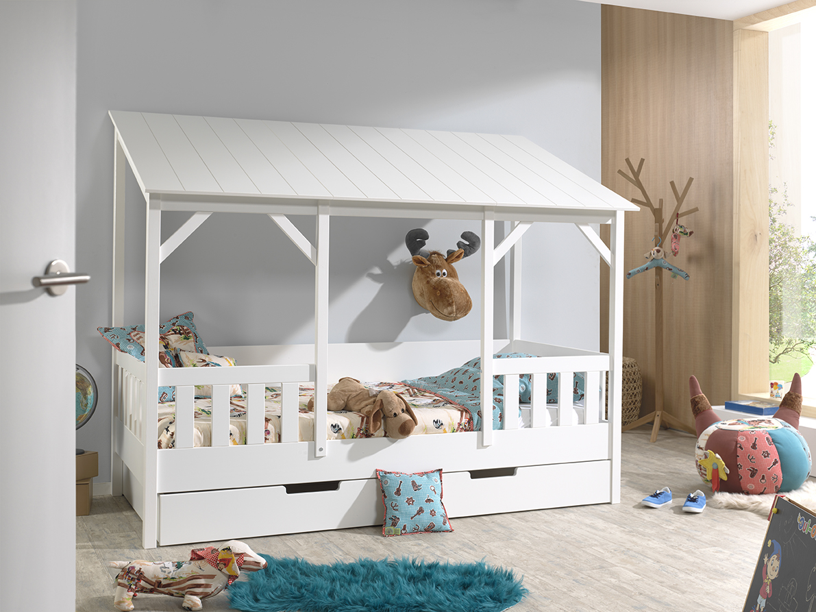 LUCEVI - Housebed 03 Huisbed + Rolbed - Wit - 90x200 cm