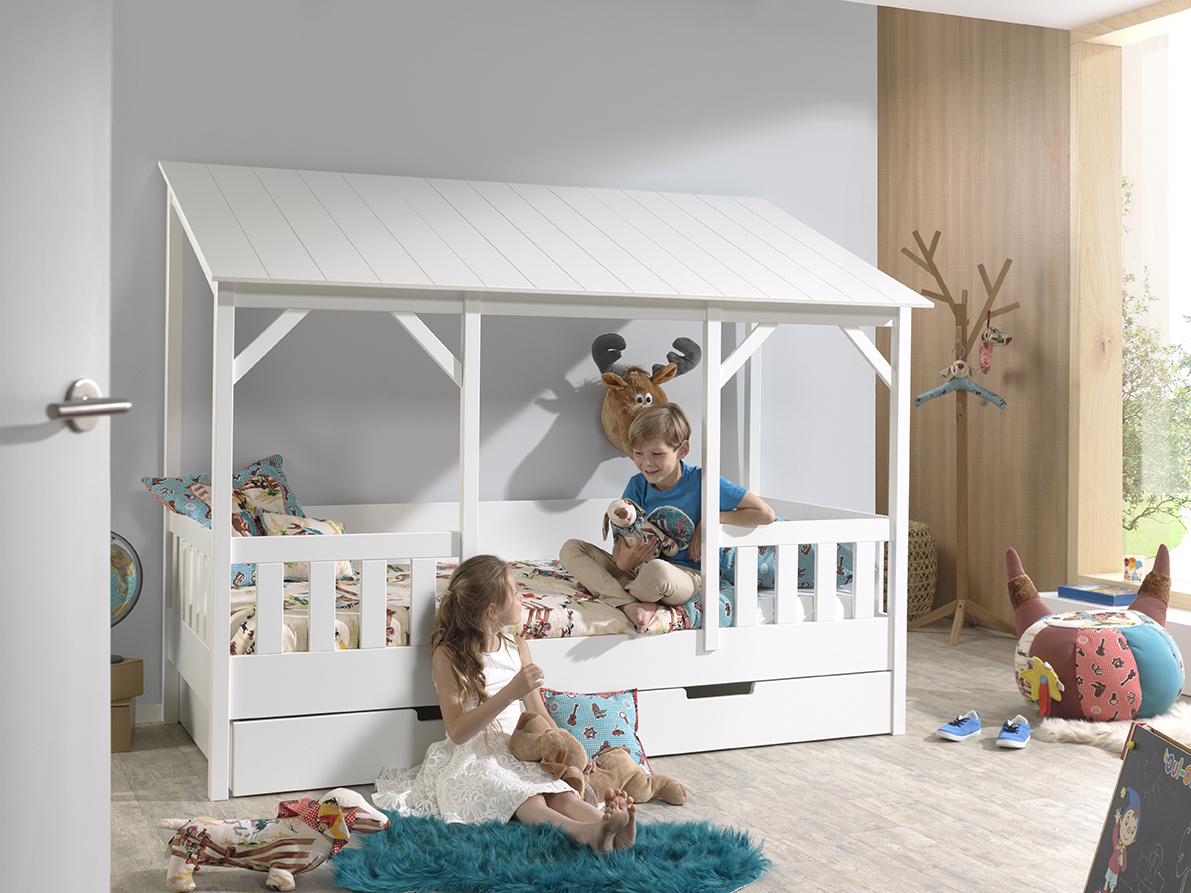 LUCEVI - Housebed 03 Huisbed + Rolbed - Wit - 90x200 cm