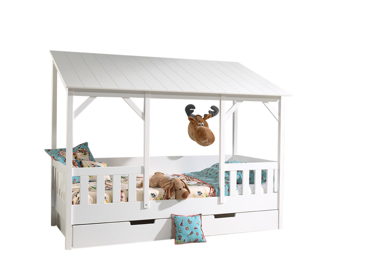 LUCEVI - Housebed 03 Huisbed + Rolbed - Wit - 90x200 cm
