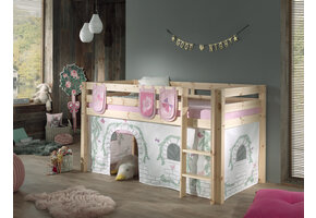 LUCEVI - Pino Halfhoogslaper + Ladder + Birdy Gordijntjes + 3 Zakjes - Bruin - 90x200 cm