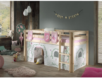 LUCEVI - Pino Halfhoogslaper + Ladder + Birdy Gordijntjes + 3 Zakjes - Bruin - 90x200 cm