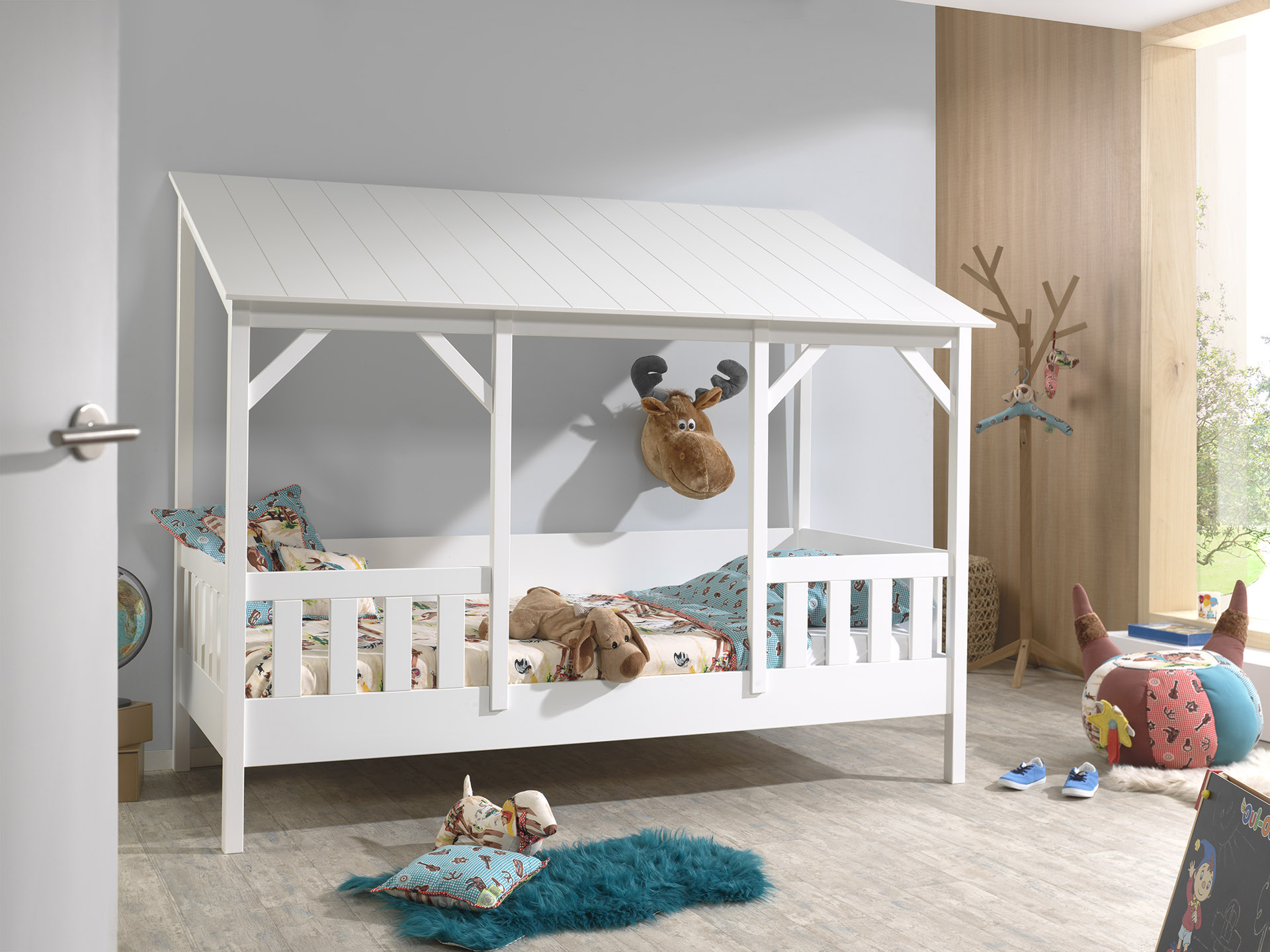 LUCEVI - Housebed 03 Huisbed + Lattenbodem - Wit - 90x200 cm