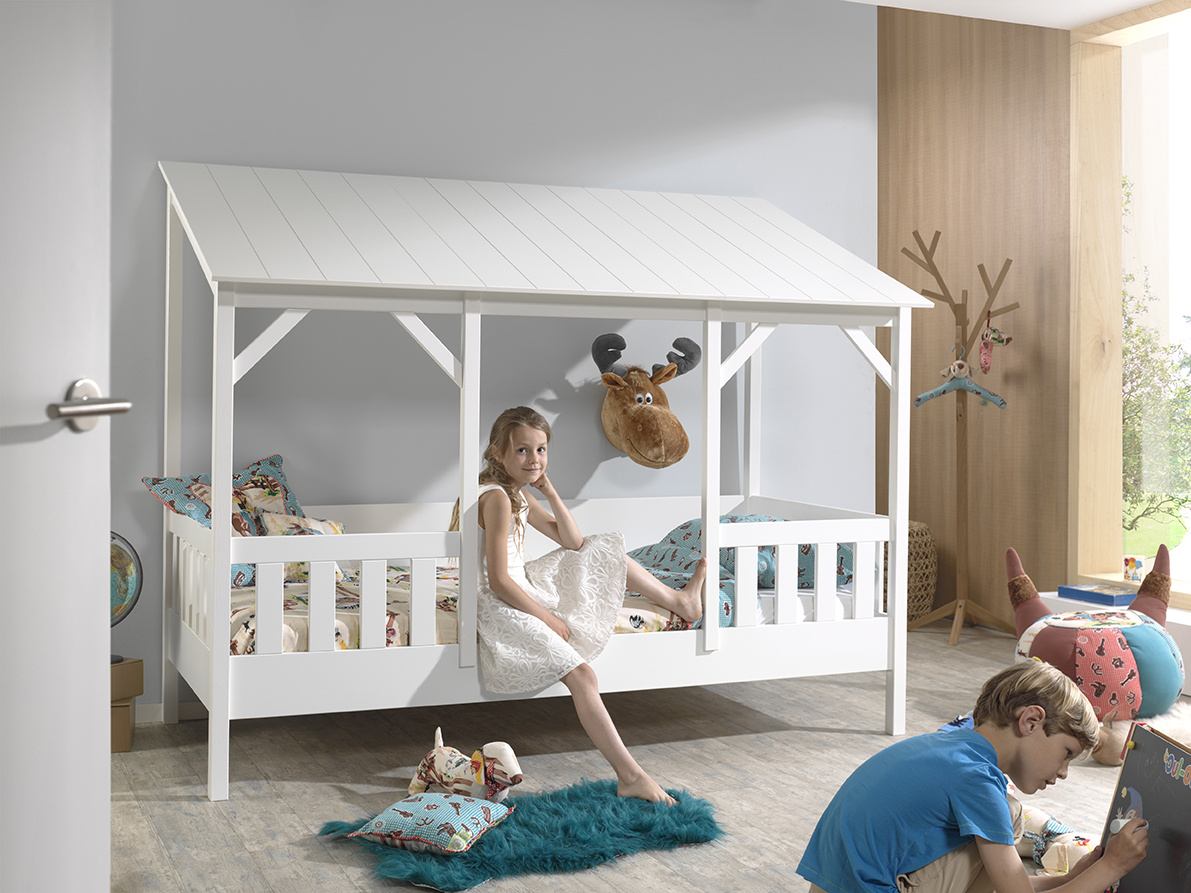 LUCEVI - Housebed 03 Huisbed + Lattenbodem - Wit - 90x200 cm