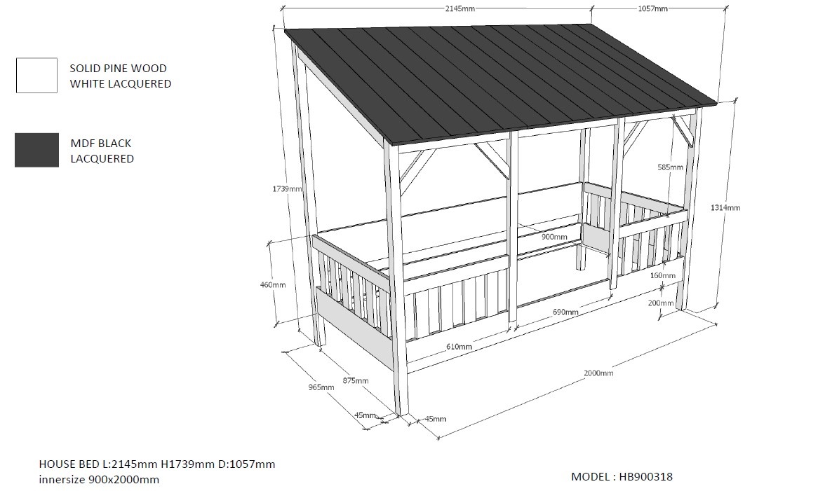 LUCEVI - Housebed 03 Huisbed + Lattenbodem - Wit - 90x200 cm