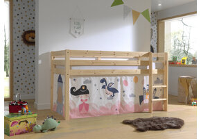 LUCEVI - Pino Halfhoogslaper H115CM + Ladder + Princess Sophie Gordijntjes - Bruin - 90x200 cm