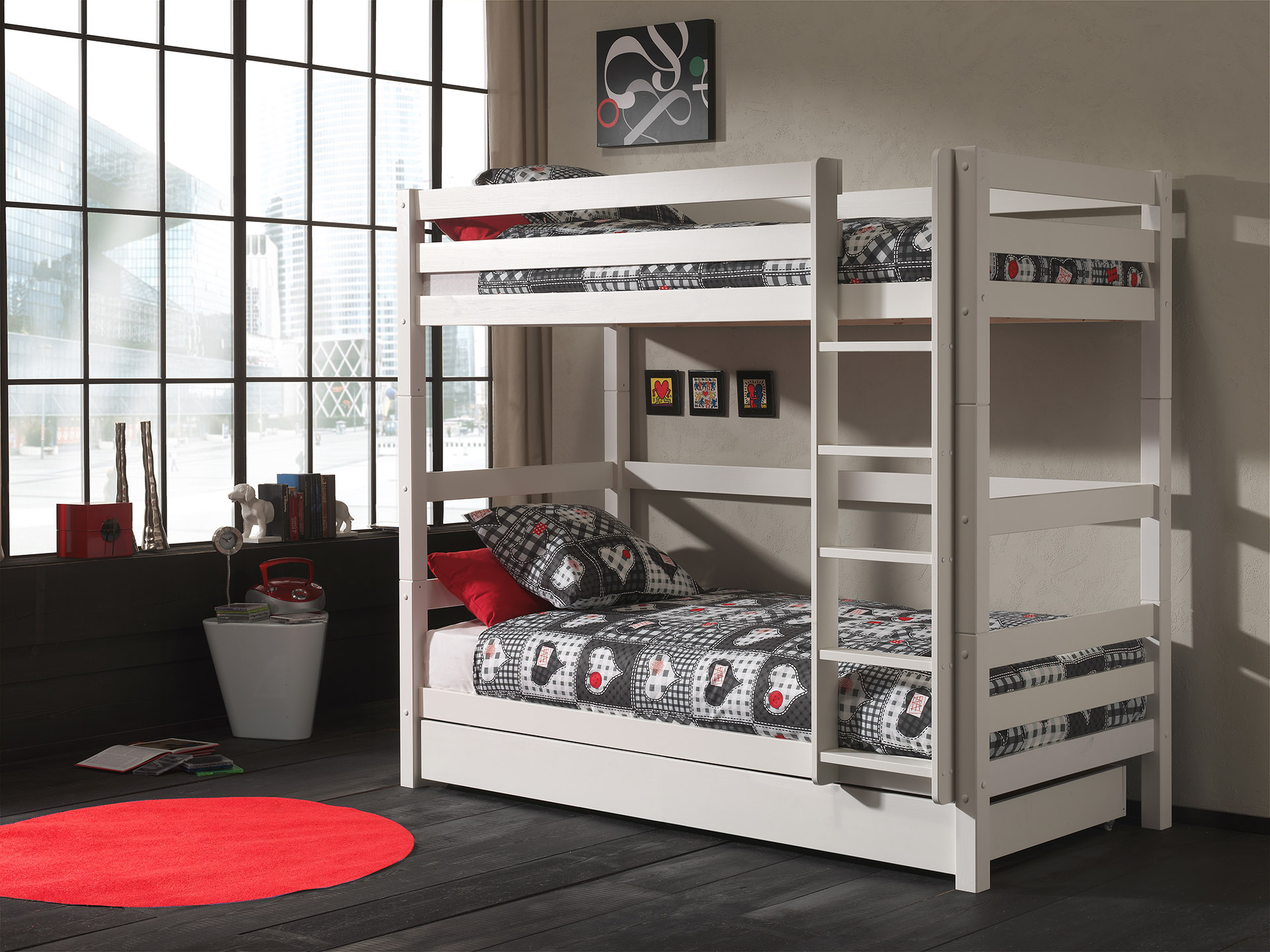 LUCEVI - Pino Stapelbed H180CM + Rolbed + Ladder - Wit - 90x200 cm