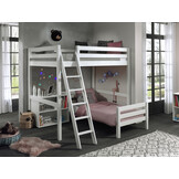 LUCEVI - Pino Mezzanine bed 140x200 cm + Ladder + Boekenkast + Bed 90x200 cm - Wit