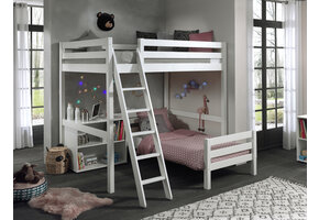 LUCEVI - Pino Mezzanine bed 140x200 cm + Ladder + Boekenkast + Bed 90x200 cm - Wit