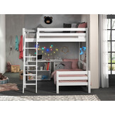 LUCEVI - Pino Mezzanine bed 140x200 cm + Ladder + Boekenkast + Bed 90x200 cm - Wit