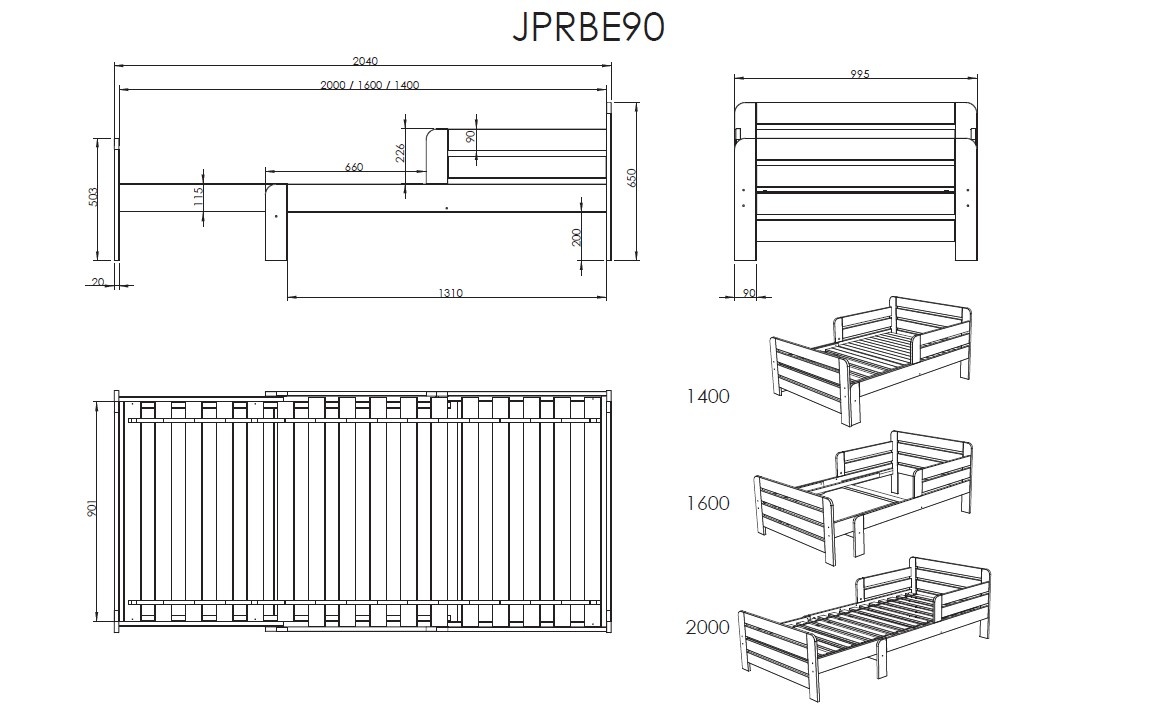 LUCEVI - Jumper Doorgroeibed + Lade - Wit - 60x140/ 90x200 cm