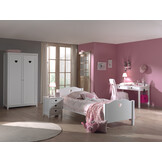 LUCEVI - Amori bed + Lattenbodem + Nachtkastje + 2 Deurs Kleerkast + Bureau - Wit - 90x200 cm