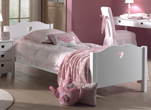LUCEVI - Amori bed + Lattenbodem + Nachtkastje + 2 Deurs Kleerkast + Bureau - Wit - 90x200 cm