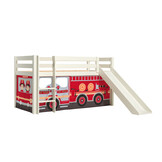 LUCEVI - Pino Halfhoogslaper H115CM + Ladder + Glijbaan + Fire Truck Gordijntjes - Wit - 90x200 cm