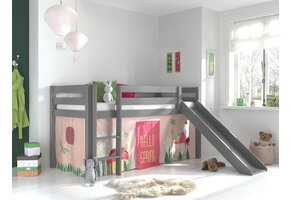 LUCEVI - Pino Halfhoogslaper + Ladder + Glijbaan + Spring Gordijntjes - Grijs - 90x200 cm