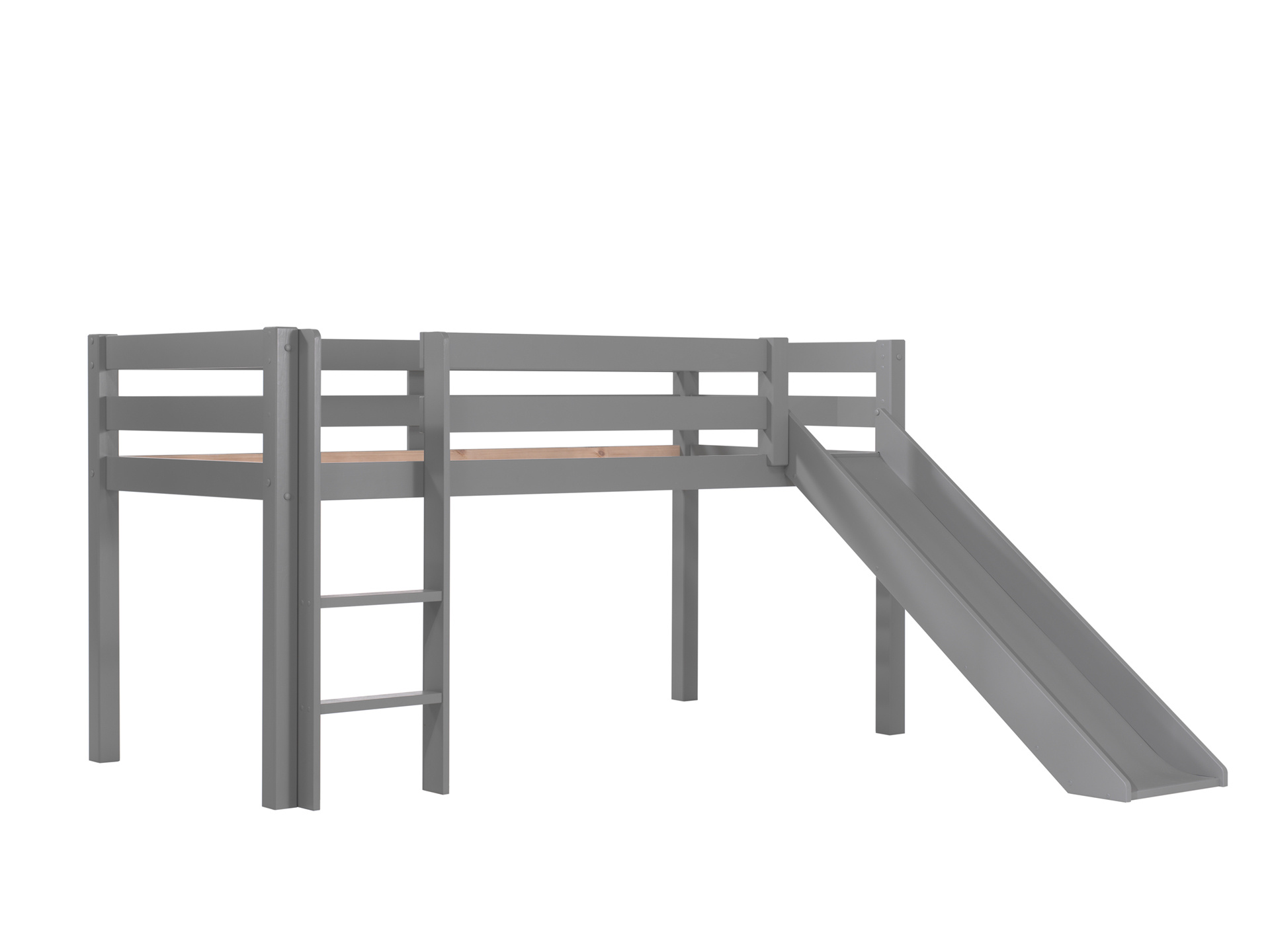 LUCEVI - Pino Halfhoogslaper + Ladder + Glijbaan + Spring Gordijntjes - Grijs - 90x200 cm