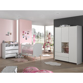 LUCEVI - Kiddy Babybed + Commode 3 laden + 3 Deurs Kleerkast + Boekenkast - Wit - 60x120 cm