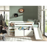 LUCEVI - Pino Halfhoogslaper H85CM + Glijbaan + Ladder + Set van 2 Laden - Wit - 90x200 cm