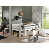 LUCEVI - Pino Halfhoogslaper H85CM + Glijbaan + Ladder + Set van 2 Laden - Wit - 90x200 cm