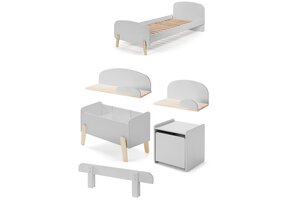 LUCEVI - Kiddy bed + Nachtkastje + Hangplankjes + Uitvalbeveiliging + Speelkoffer - Cool Grey - 90x200 cm