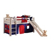 LUCEVI - Pino Halfhoogslaper + Ladder + Glijbaan + Domino Gordijntjes - Wit - 90x200 cm