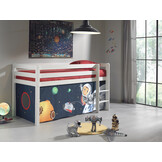 LUCEVI - Pino Halfhoogslaper + Ladder + Set van Space Gordijntjes - Wit - 90x200 cm