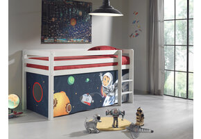 LUCEVI - Pino Halfhoogslaper + Ladder + Set van Space Gordijntjes - Wit - 90x200 cm