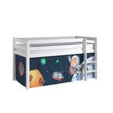 LUCEVI - Pino Halfhoogslaper + Ladder + Set van Space Gordijntjes - Wit - 90x200 cm