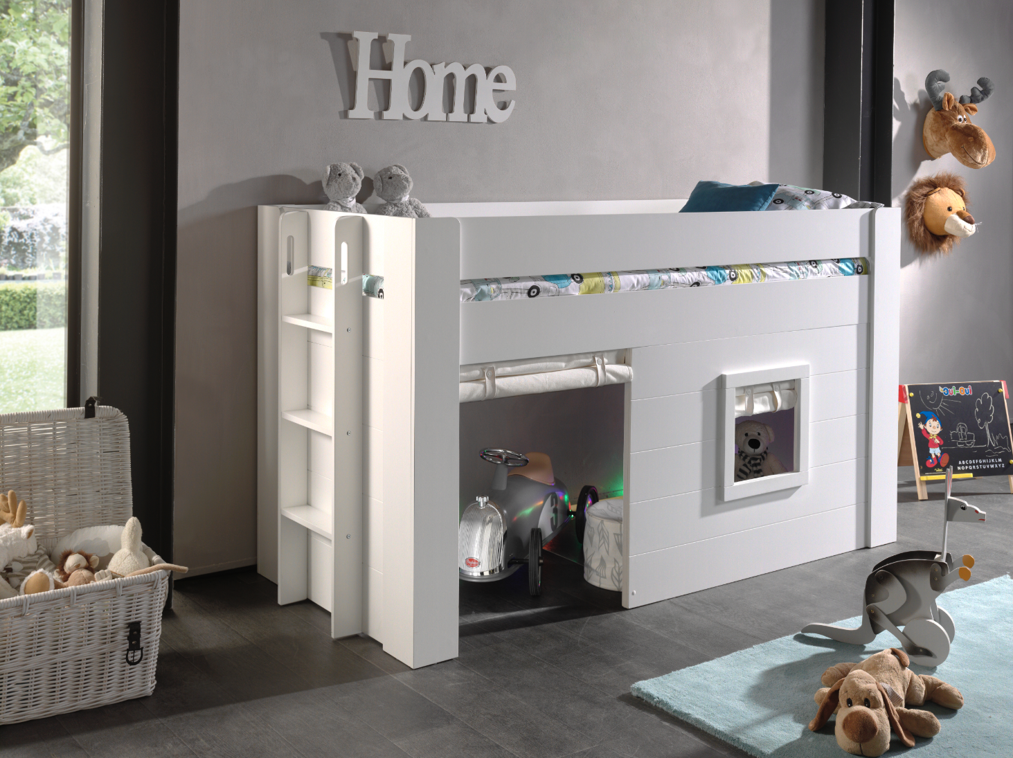 LUCEVI - Noah Halfhoogslaper + Set van Gordijntjes - Wit - 90x200 cm