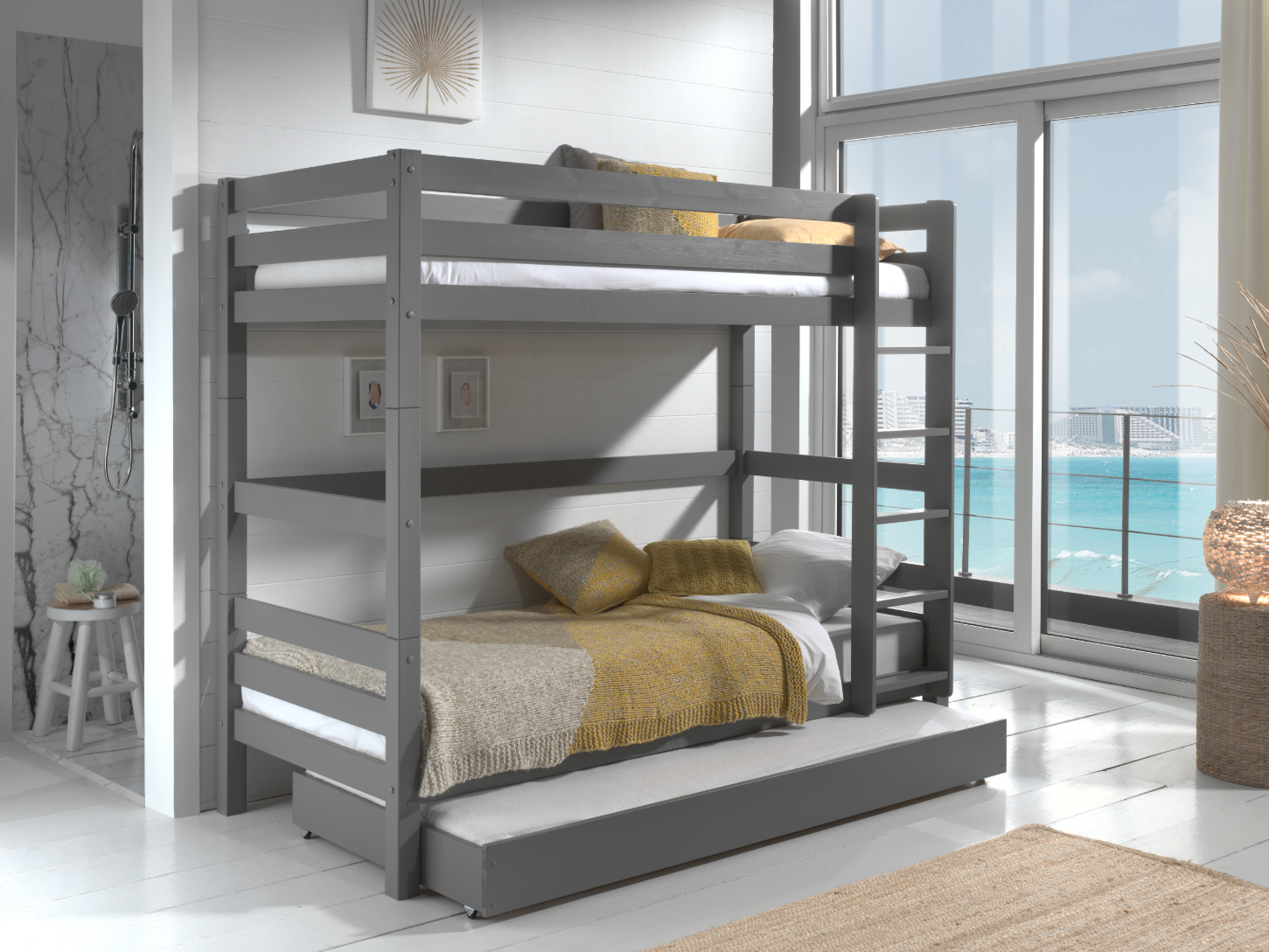 LUCEVI - Pino Stapelbed H180CM + Rolbed - Grijs - 90x200 cm