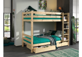 LUCEVI - Pino Stapelbed H160CM + Ladder + 2 Lades - Bruin - 90x200 cm