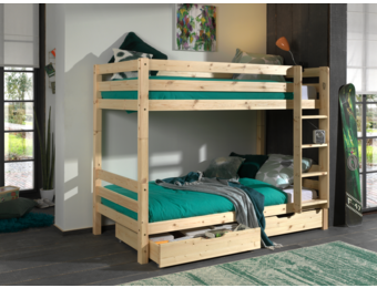 LUCEVI - Pino Stapelbed H160CM + Ladder + 2 Lades - Bruin - 90x200 cm