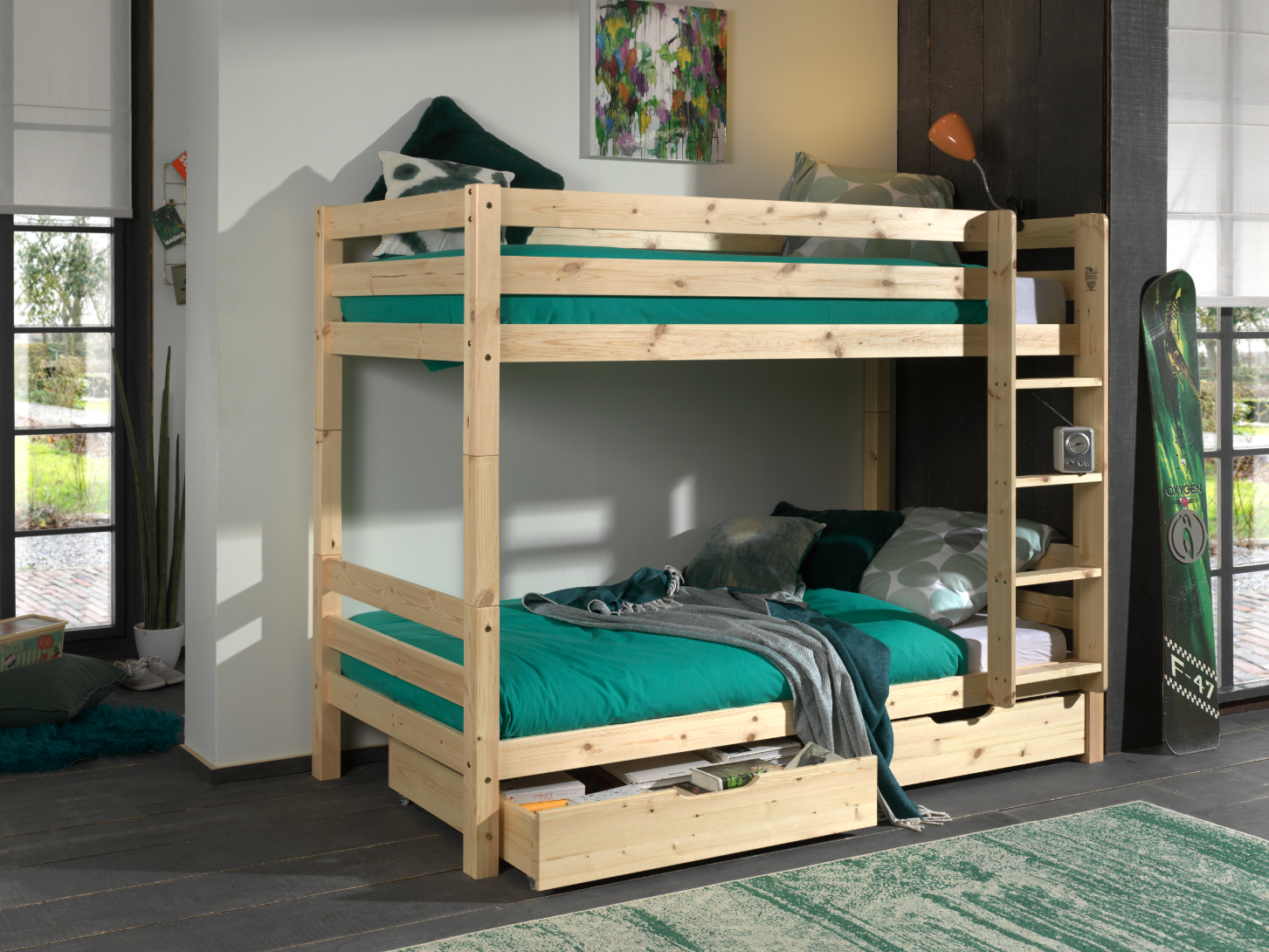 LUCEVI - Pino Stapelbed H160CM + Ladder + 2 Lades - Bruin - 90x200 cm