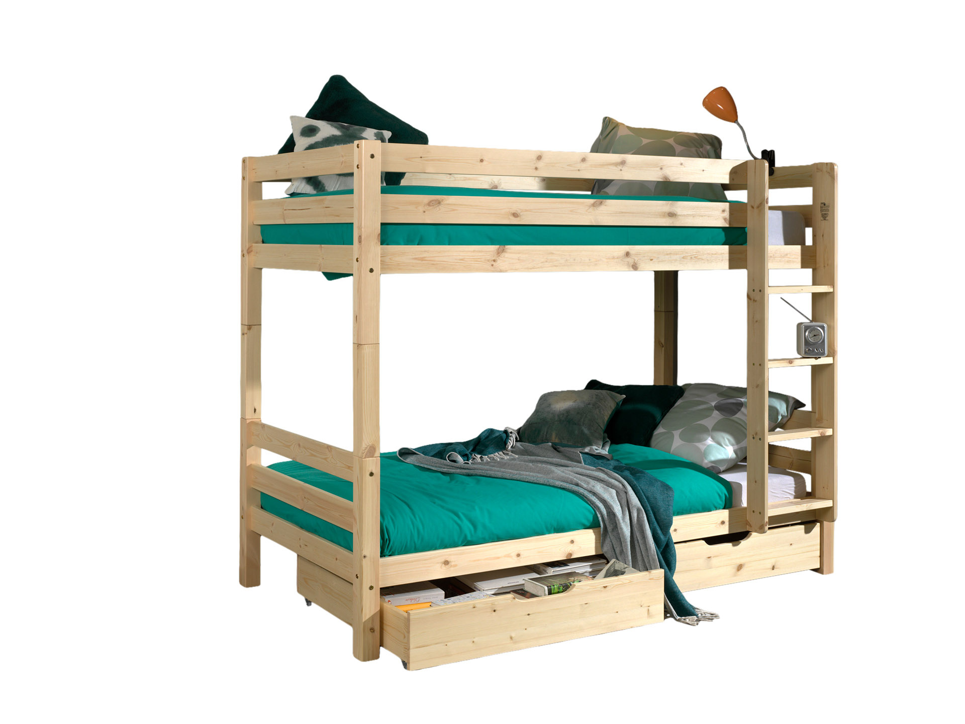 LUCEVI - Pino Stapelbed H160CM + Ladder + 2 Lades - Bruin - 90x200 cm