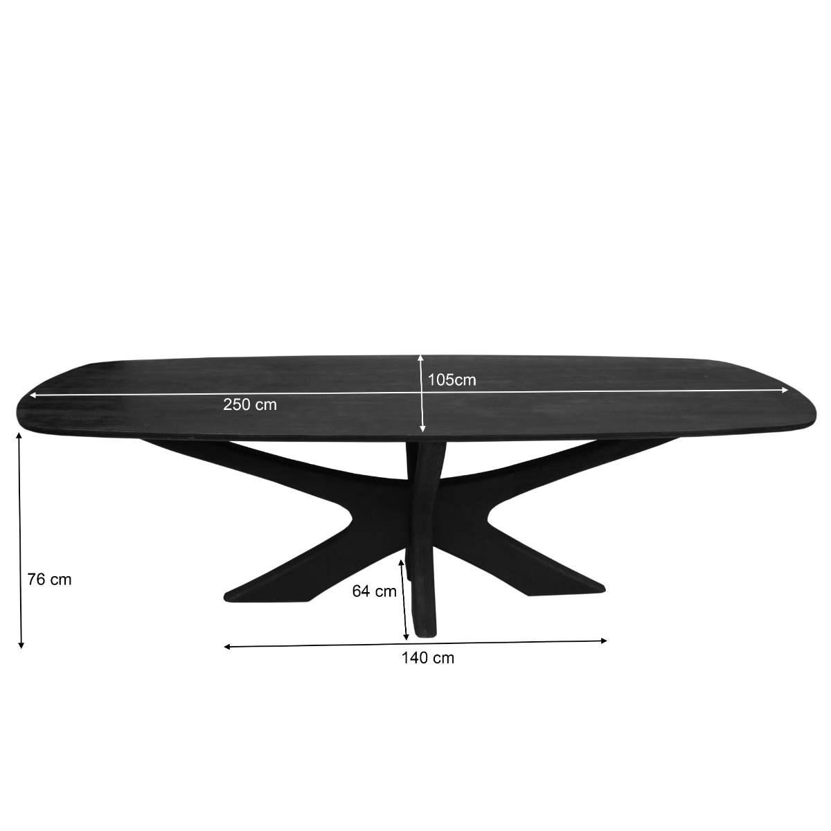 Brix - Eetkamertafel Montreaux - Zwart - Mangohout - 250 cm