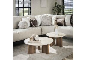 Hoyz Collection - Salontafel Romano Rechthoekige Poot - Keramisch Travertin - Set van 2