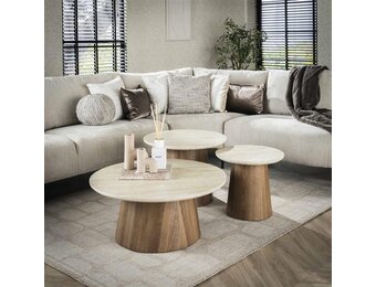 Hoyz Collection - Salontafel Romano Tapse Poot - Keramisch Travertin - Set van 3