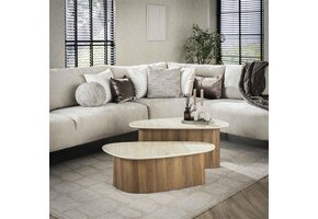 Hoyz Collection - Salontafel Romano Driehoekig - Keramisch Travertin - Set van 2