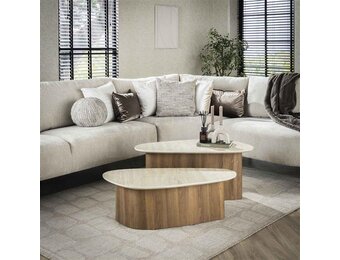 Hoyz Collection - Salontafel Romano Driehoekig - Keramisch Travertin - Set van 2