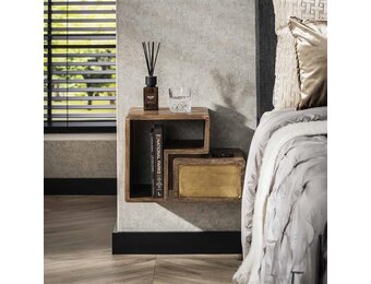 Hoyz Collection - Nachtkastje Brass - Massief Mango Zwart - Set van 2