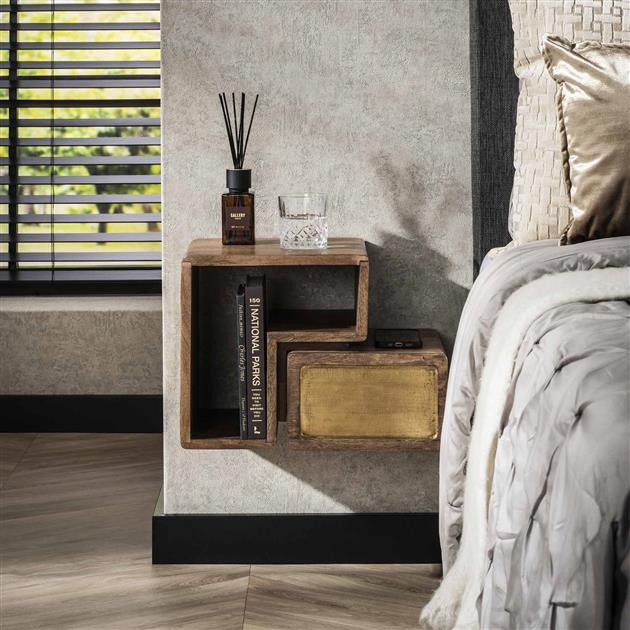 Hoyz Collection - Nachtkastje Brass - Massief Mango Zwart - Set van 2