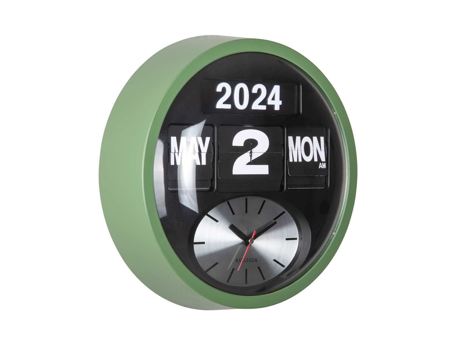 Karlsson - Wandklok Rond Flip - Jungle groen- Ø32,6cm
